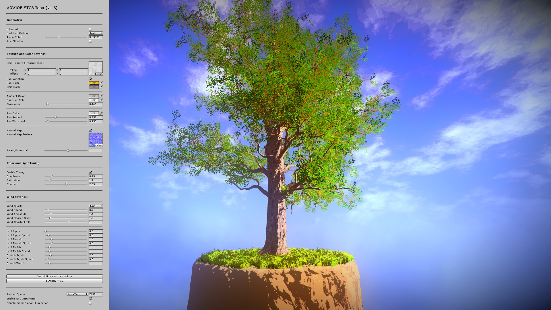 STC8 Toon (Advanced Shader for Unity SpeedTree 8). Unity Free Asset.